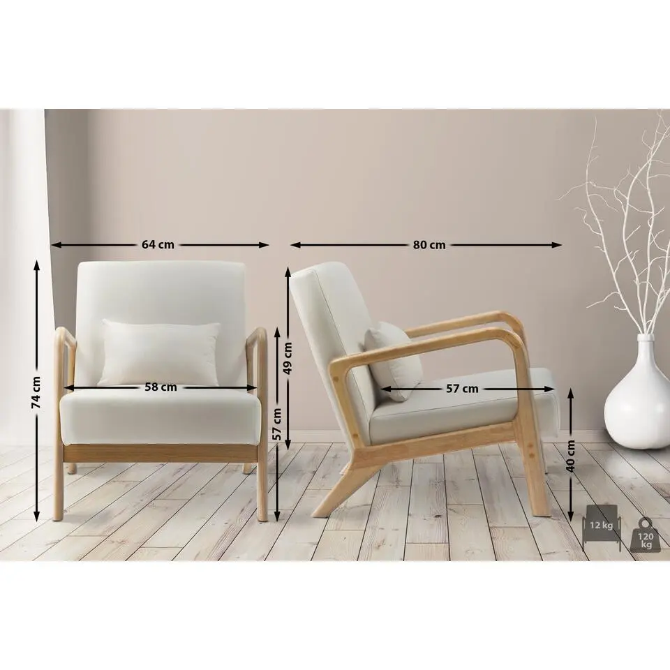 CLP Fauteuil Hibbing natura Frame - Hout - creme