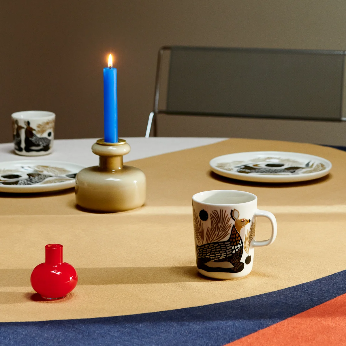 Marimekko - Oiva Kurre & Peura Becher mit Henkel, 250 ml, weiß / braun / grün (2er-Set)