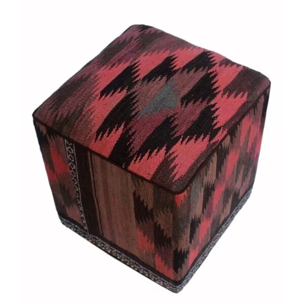 Arshs Dorethea Pink/Black Kilim Upholstered Handmade Ottoman(15x15x19)