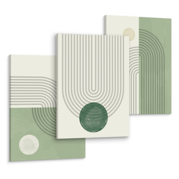 OBRAZY SET ZIELONE WZORY GEOMETRYCZNE ABSTRAKCJA 90x40cm