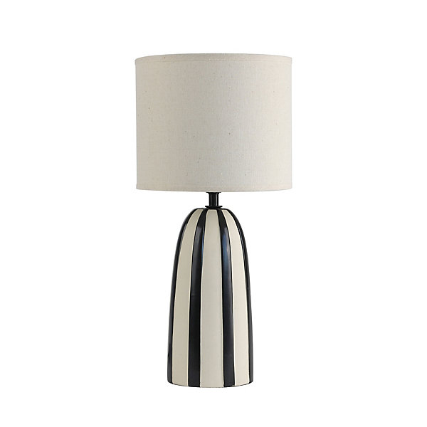 Lampe à poser en céramique noir, blanc et lin H.21cm E27 40W Seynave, Savana