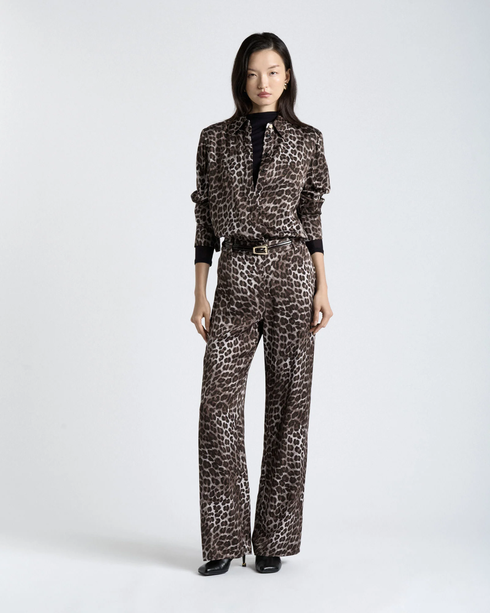 Leopard Viscose Satin Wide Leg Pant