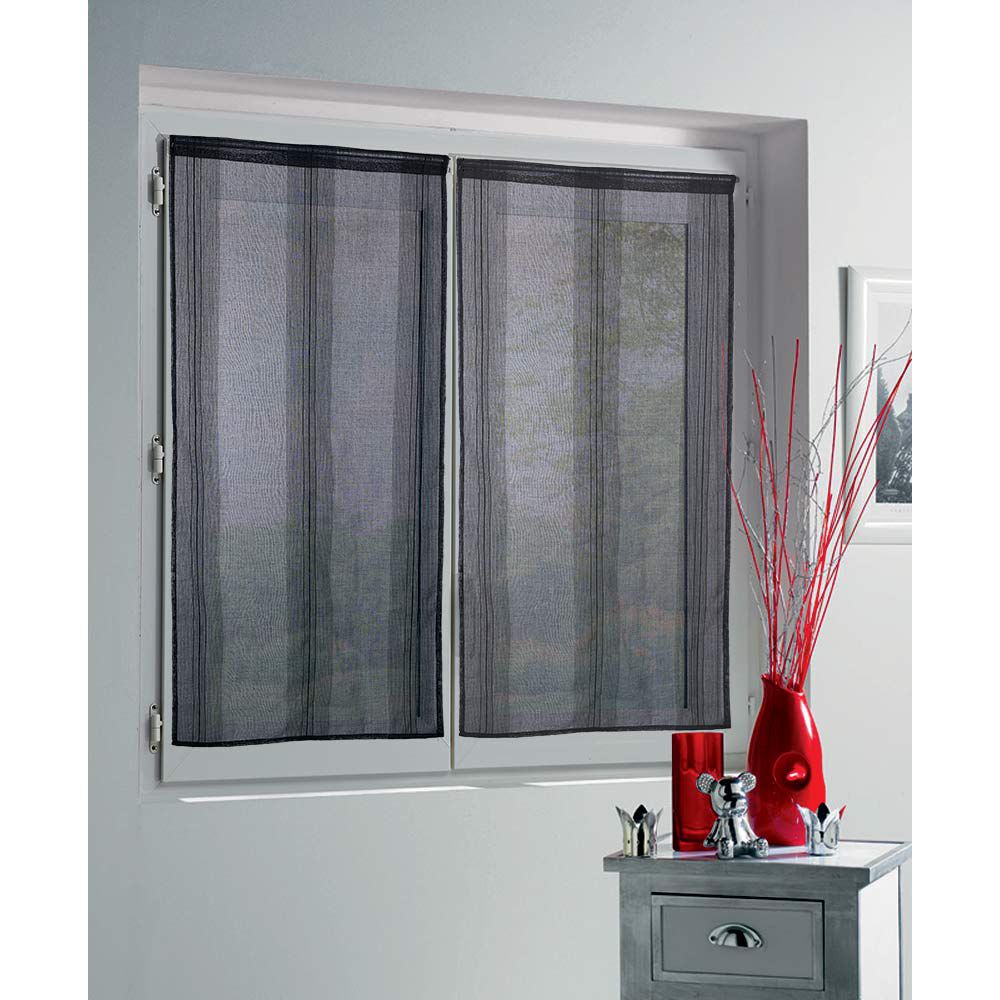 Vitrage droit passe tringle uni noir 60x90 cm x2