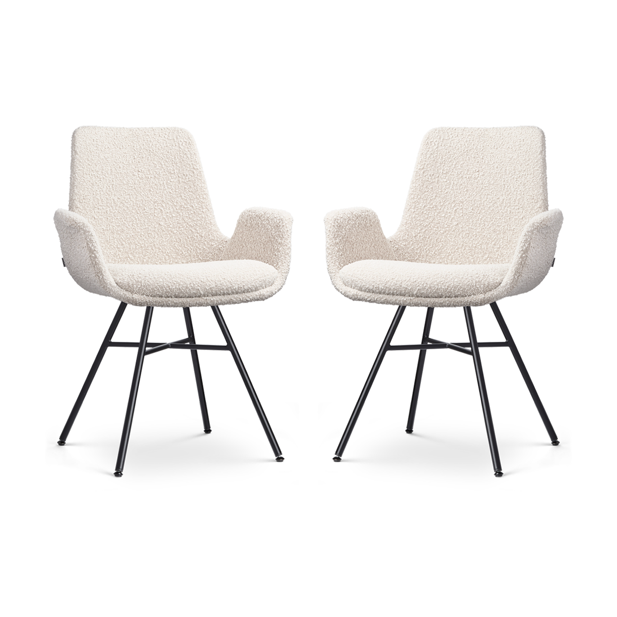 Nolon Noa-Eef Eetkamerstoelen Set van 2 - Bouclé Beige - Zwarte Poten
