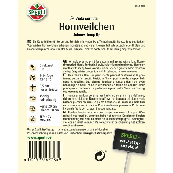 Hornveilchen »Johnny Jump Up«, zweijährig, Herbst- & Frühjahrsblüte, duftend, Höhe ca. 15 cm