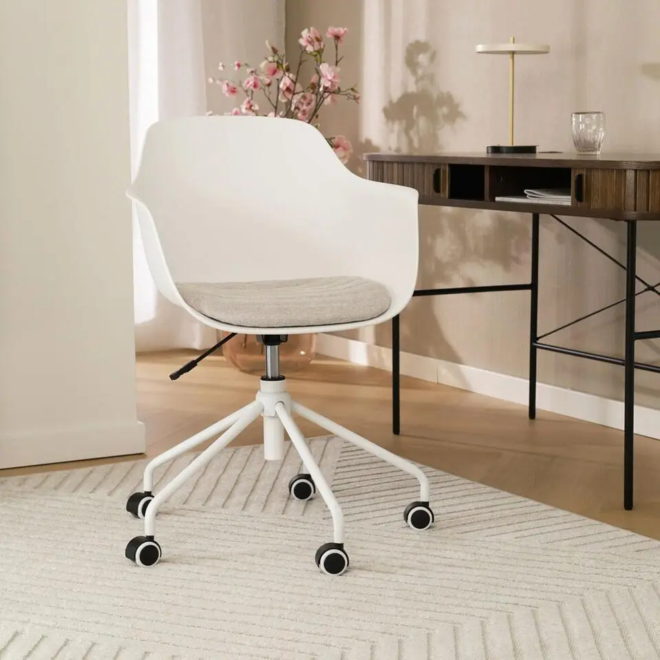 Nolon Nout-Liz Bureaustoel Wit - Beige Kussen - Wit Onderstel