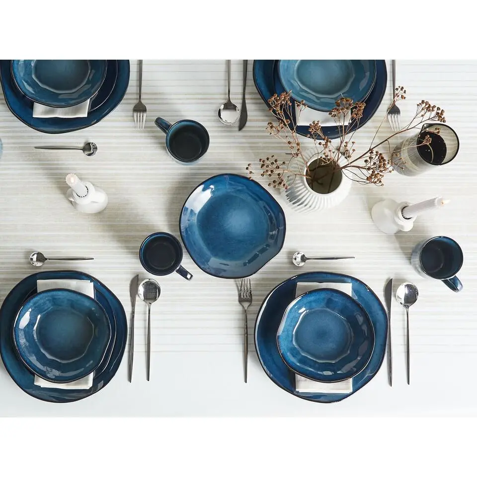 HAWTHORN - Serviesset van 16 - Blauw - Steengoed