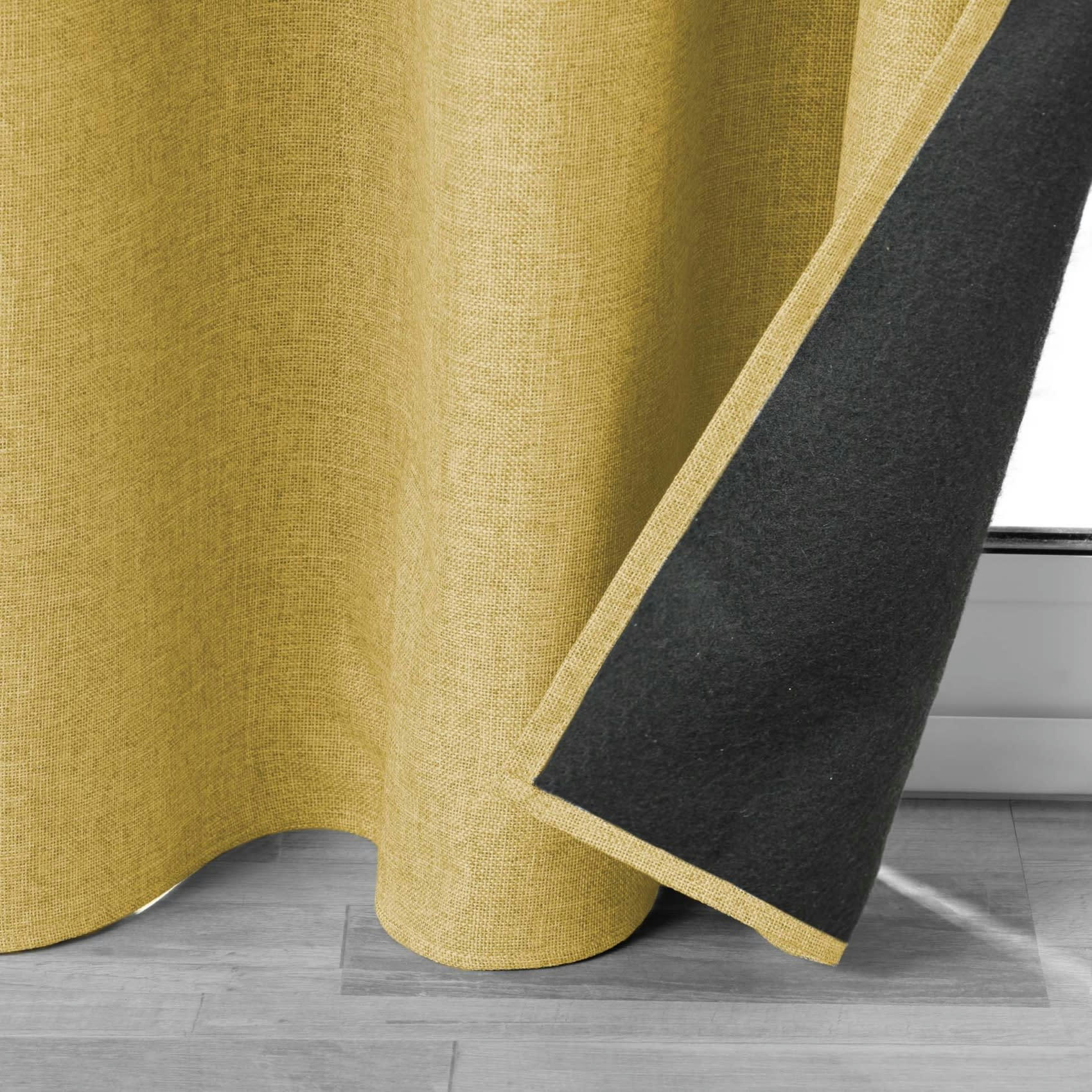 - Rideau isolant doublé polaire polyester jaune ocre 140x260 cm