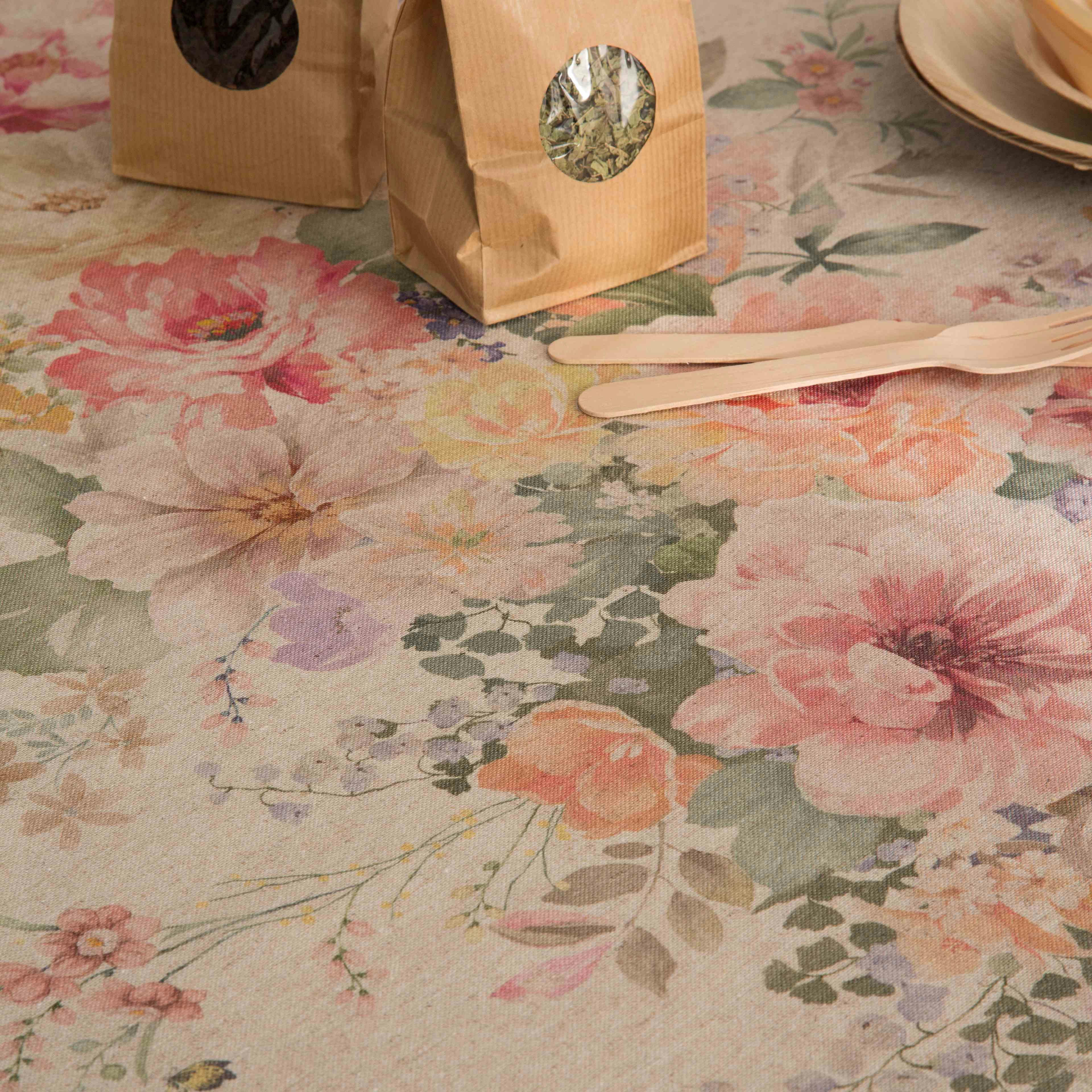 WALTER - Nappe en lin imprimée taupe avec traitement anti-taches 140x240 cm