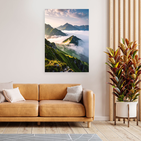 Obraz do salonu sypialni biura, Krajobraz widok góry we mgle 20x30