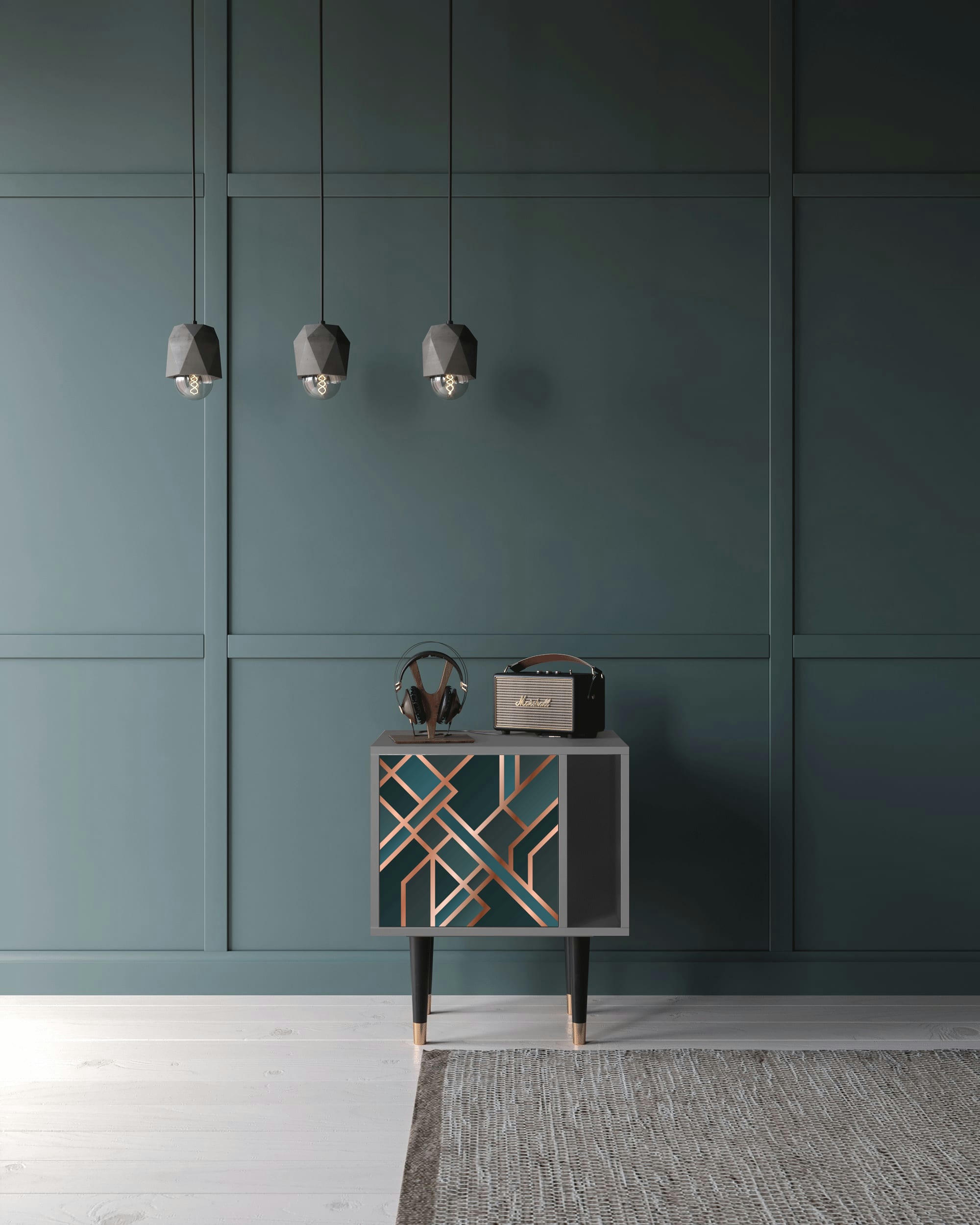 BRONZE CROSSROAD - Table de chevet bleu-vert 1 porte L 58 cm