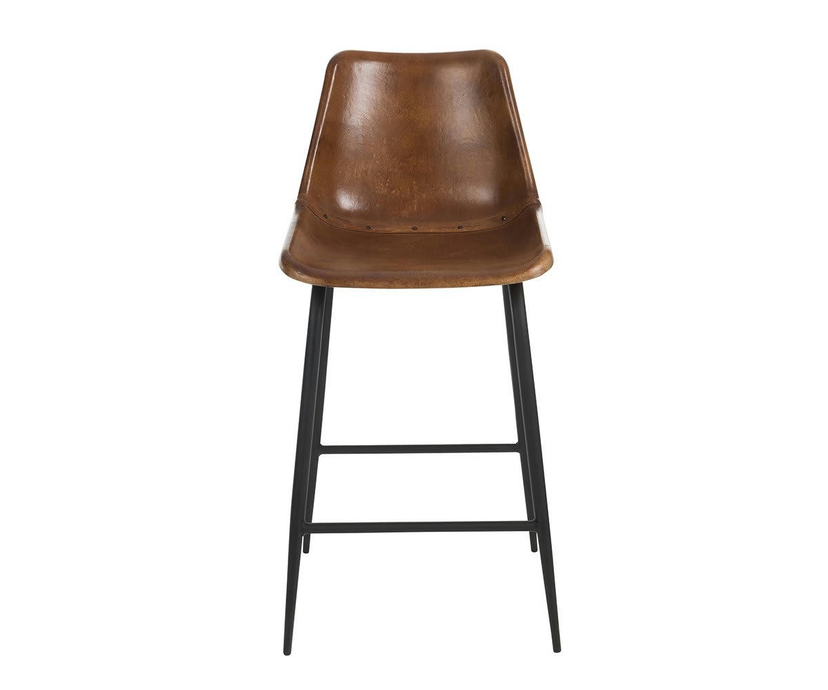 ZONA - Tabouret vintage en cuir et métal noir marron