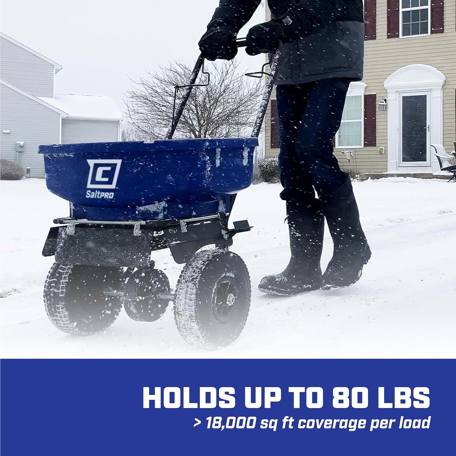 Chapin 88300B Spreader  Salt  Ice Melt  Contractor  SaltPro  Walk Behind  Spiked Auger  Adjustable Baffles  12 Tires  Lever Control  Enclosed Gears  Weather-Resistant  Rain Cover  80Lbs