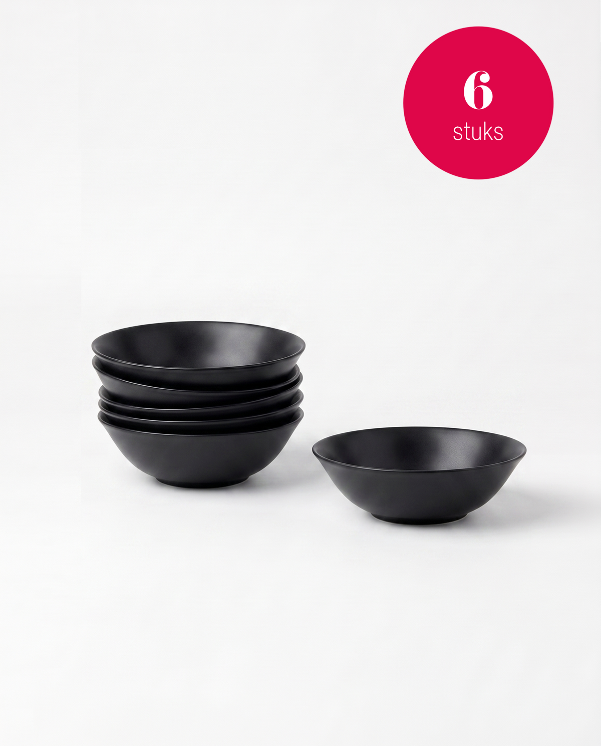 vtwonen - Kommen - Mat Zwart - 15 cm - Set van 6