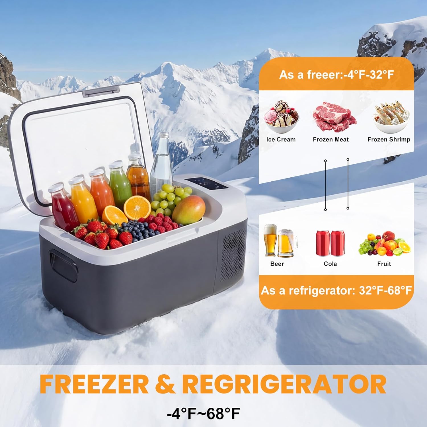 NEWBULIG 12 Volt Car Refrigerator, 17QT Single-Zone Electric Cooler for Vehicles, 12/24V DC & 100-240V AC, -4℉-68℉ Freezer, Bluetooth Control, Battery Protection & Child Lock for Travel, Camping