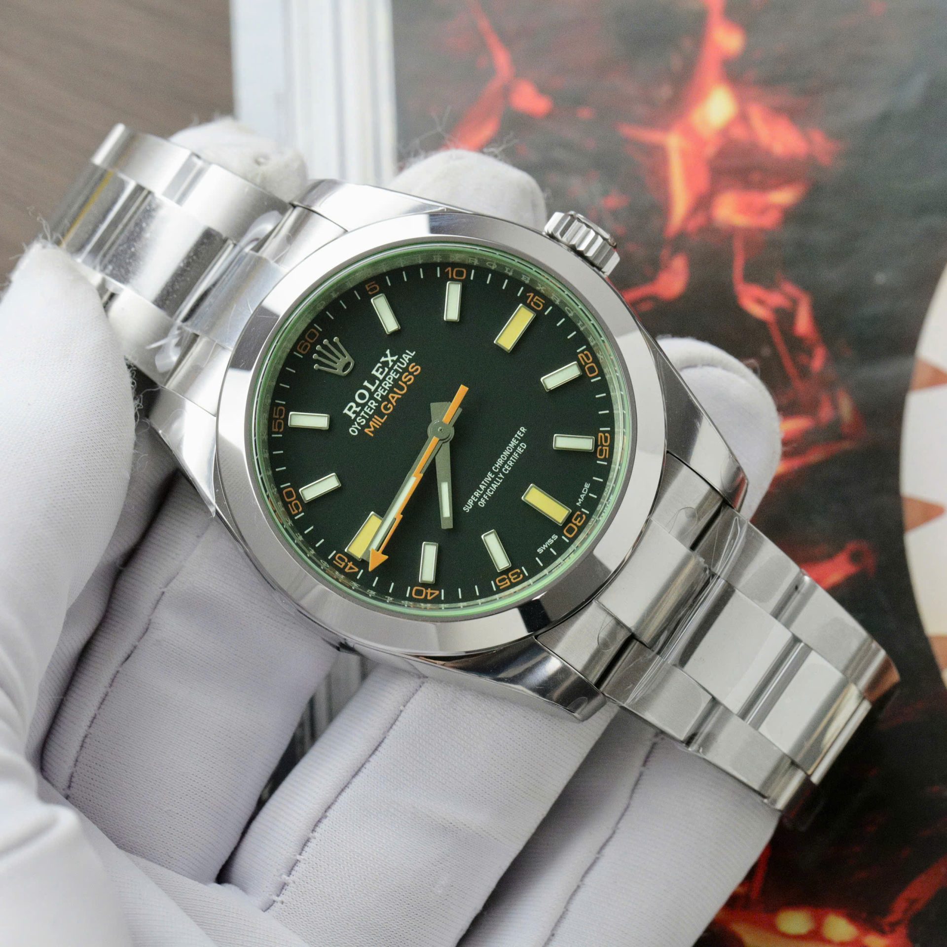 Rolex Milgauss 116400GV 904L Steel Black Dial Green Sapphire 40mm Oyster Super Clone