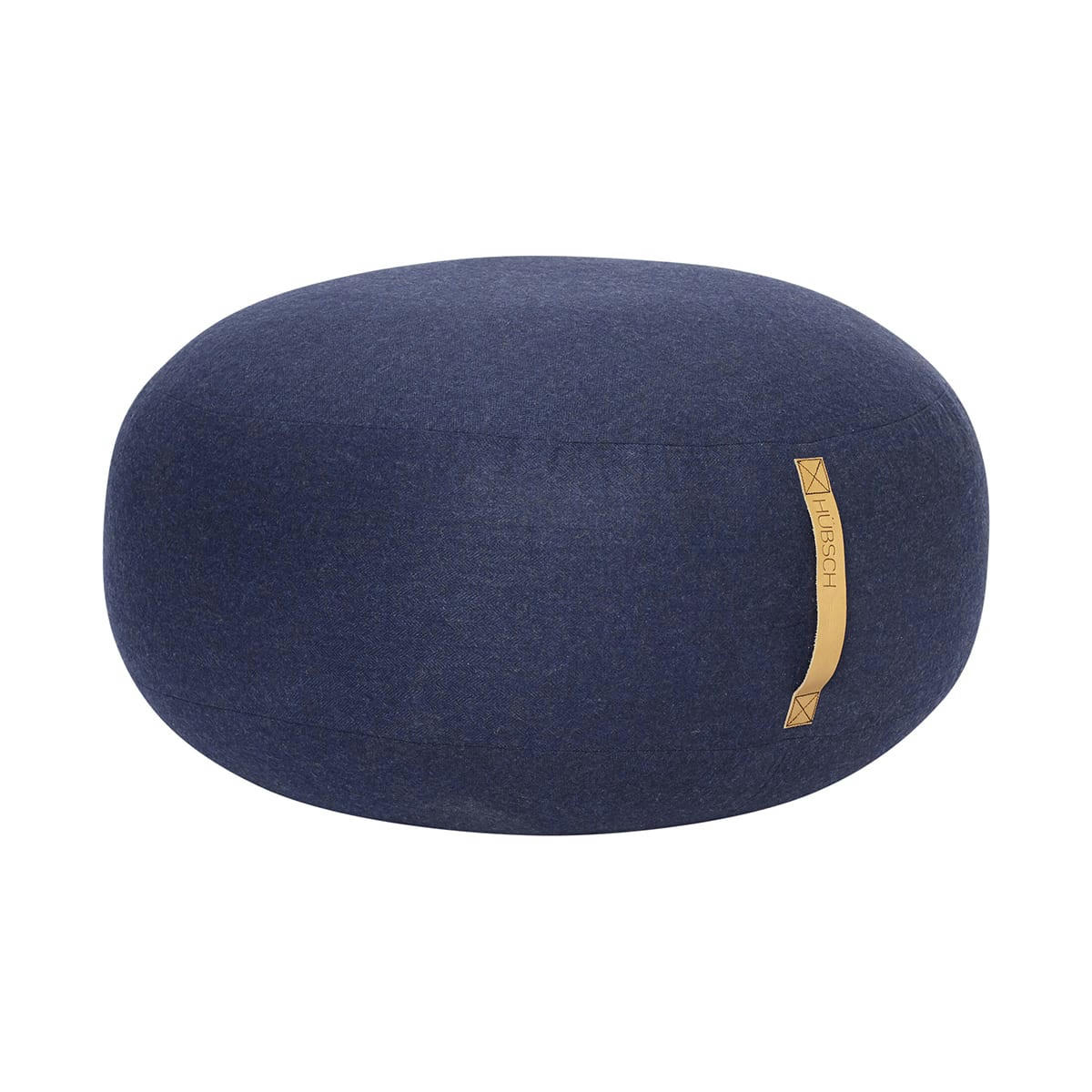 MOCHI - Pouf en laine bleue avec poignée en cuir D70