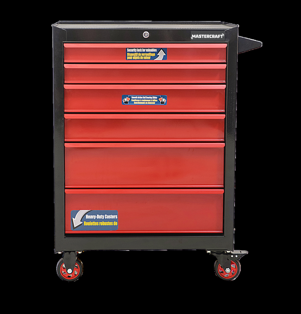 Mastercraft Rolling Tools Storage Cabinet w/ 6 Drawers, Black&Red, 26-in