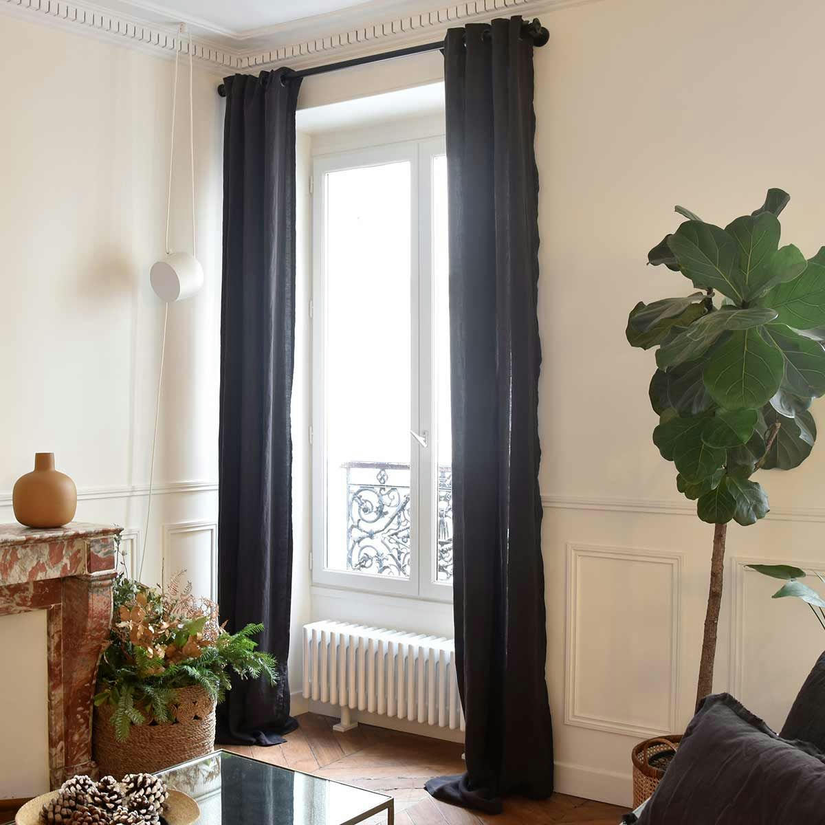 - Rideau en chanvre lavé Noir