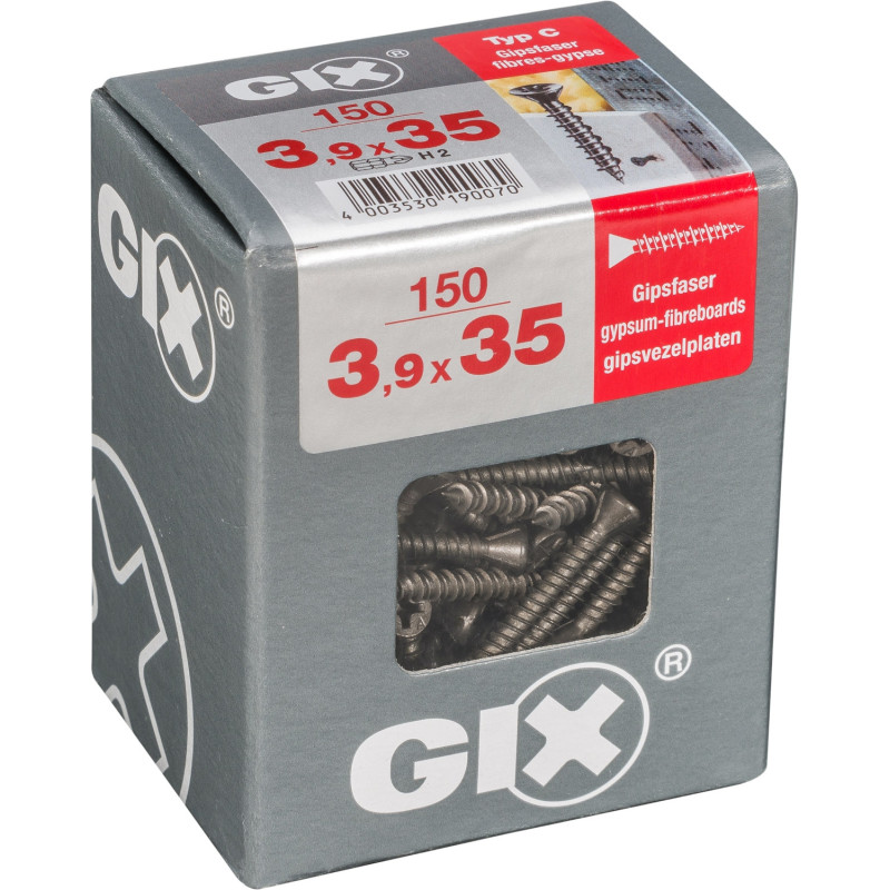 Vis pour panneau en fibro-plâtre 3,9 x 35 mm 150 pièces GIX