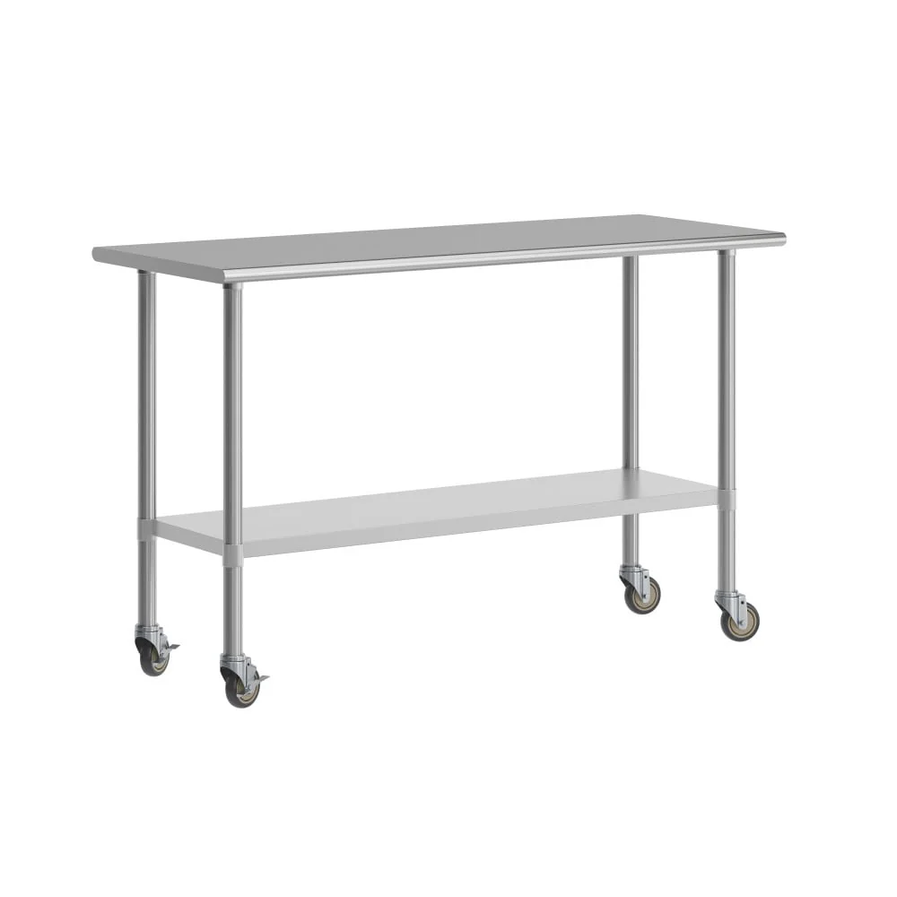 Commercial Stainless Steel 18 Gauge Worktable with Undershelf and Casters