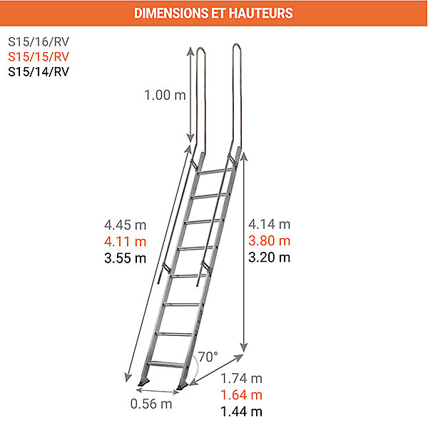 Echelle de meunier 14 marches - Hauteur à franchir 4.14m - S15/16RV