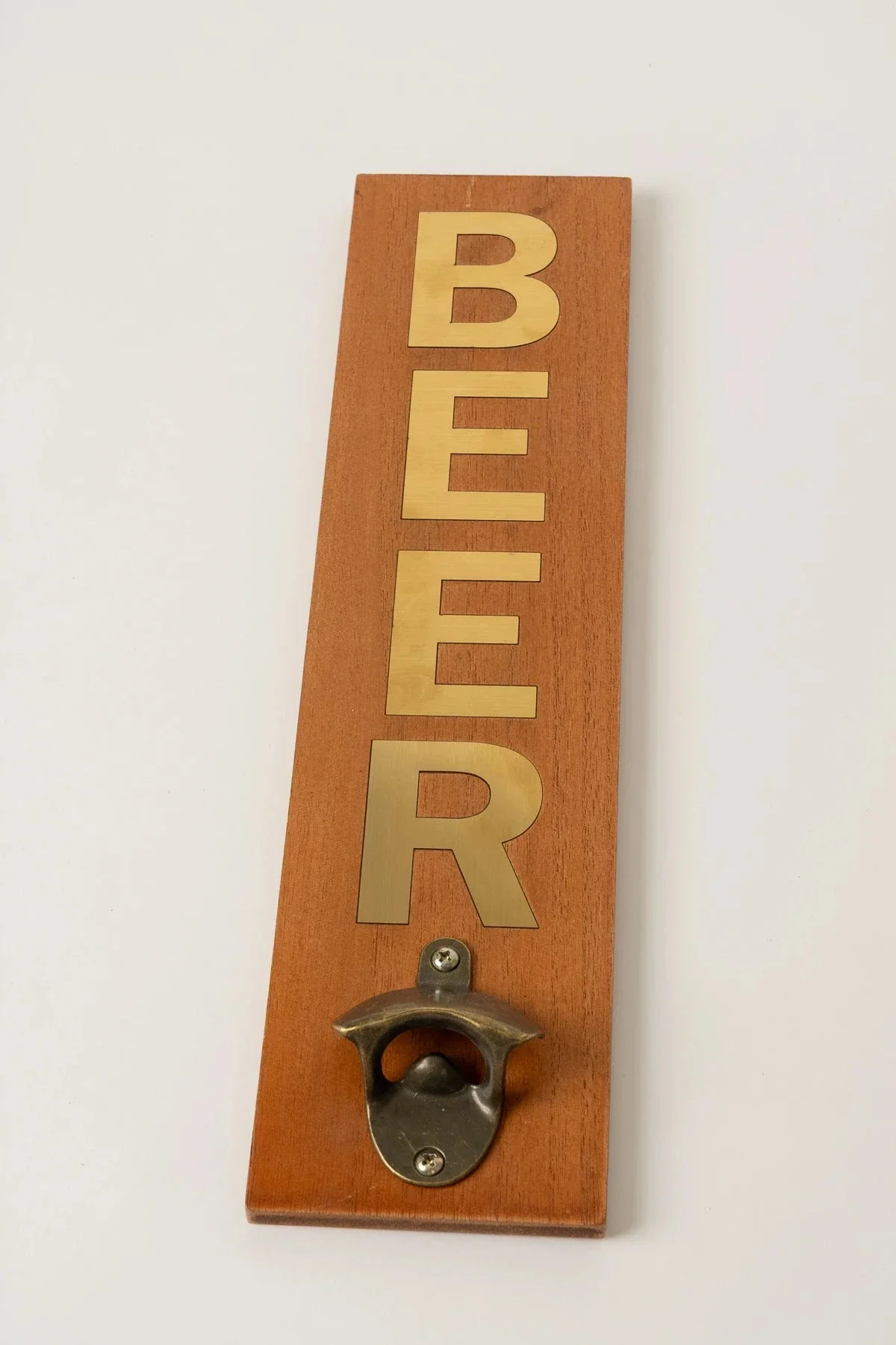 Rustic Bottle Opener with Gold Beer Inscription