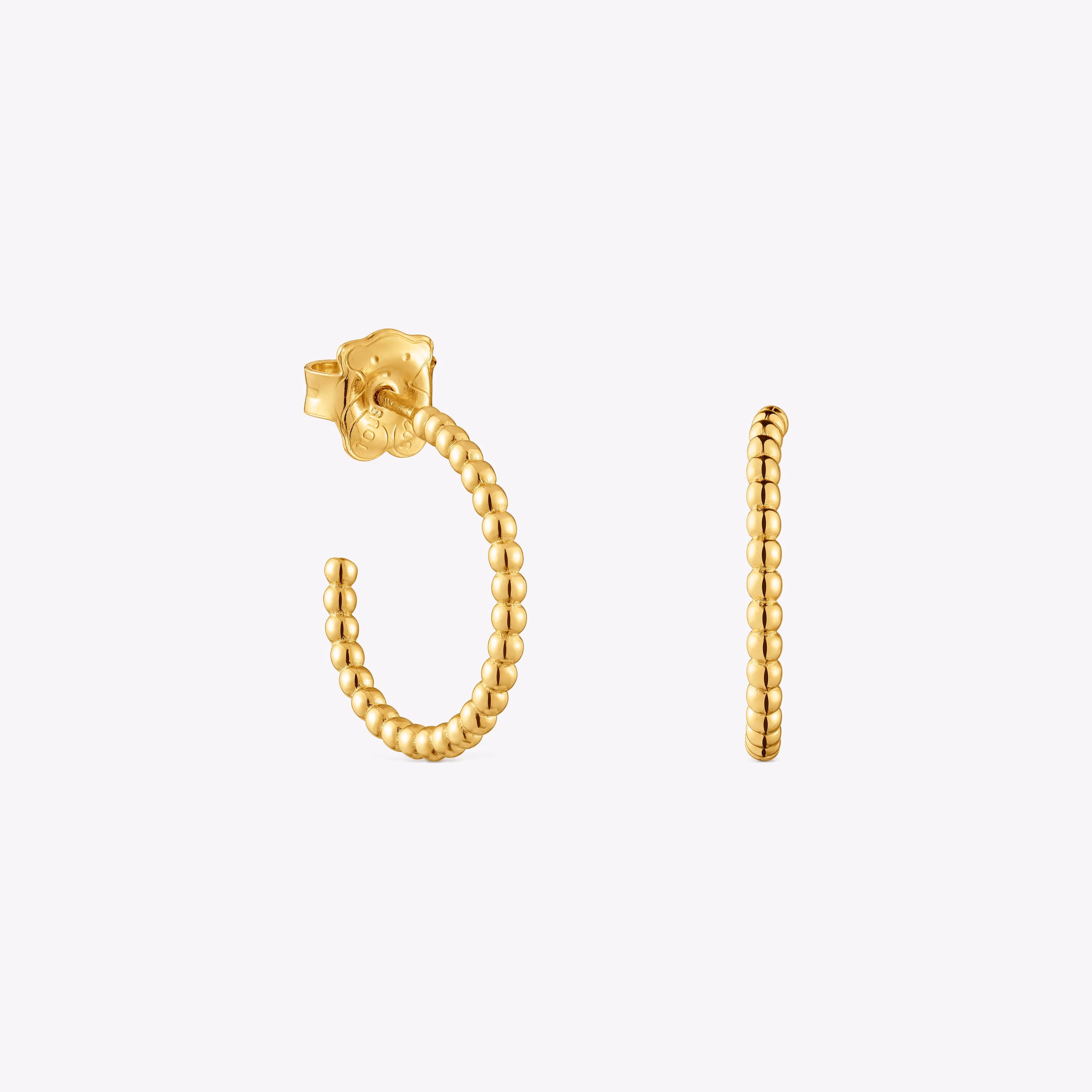 Pendientes aro cortos bolas con baño de oro 18 kt sobre plata 15 mm Basicos