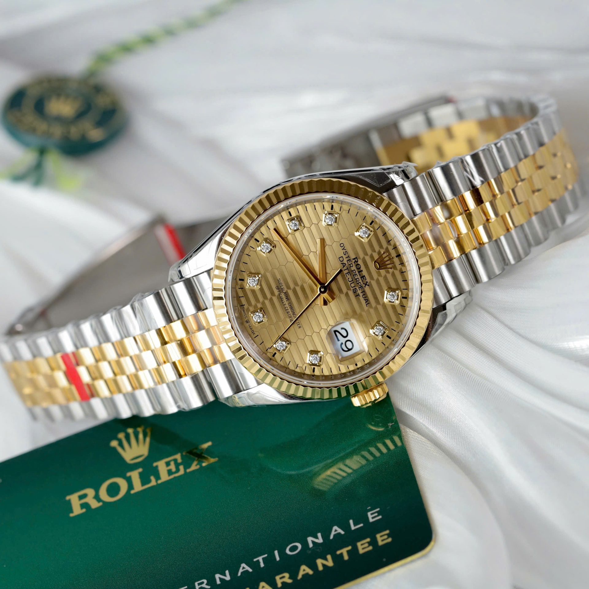 Rolex Datejust 126231 SS/YG Plated Champagne Motif Dial CZ Diamonds 36mm Jub Super Clone