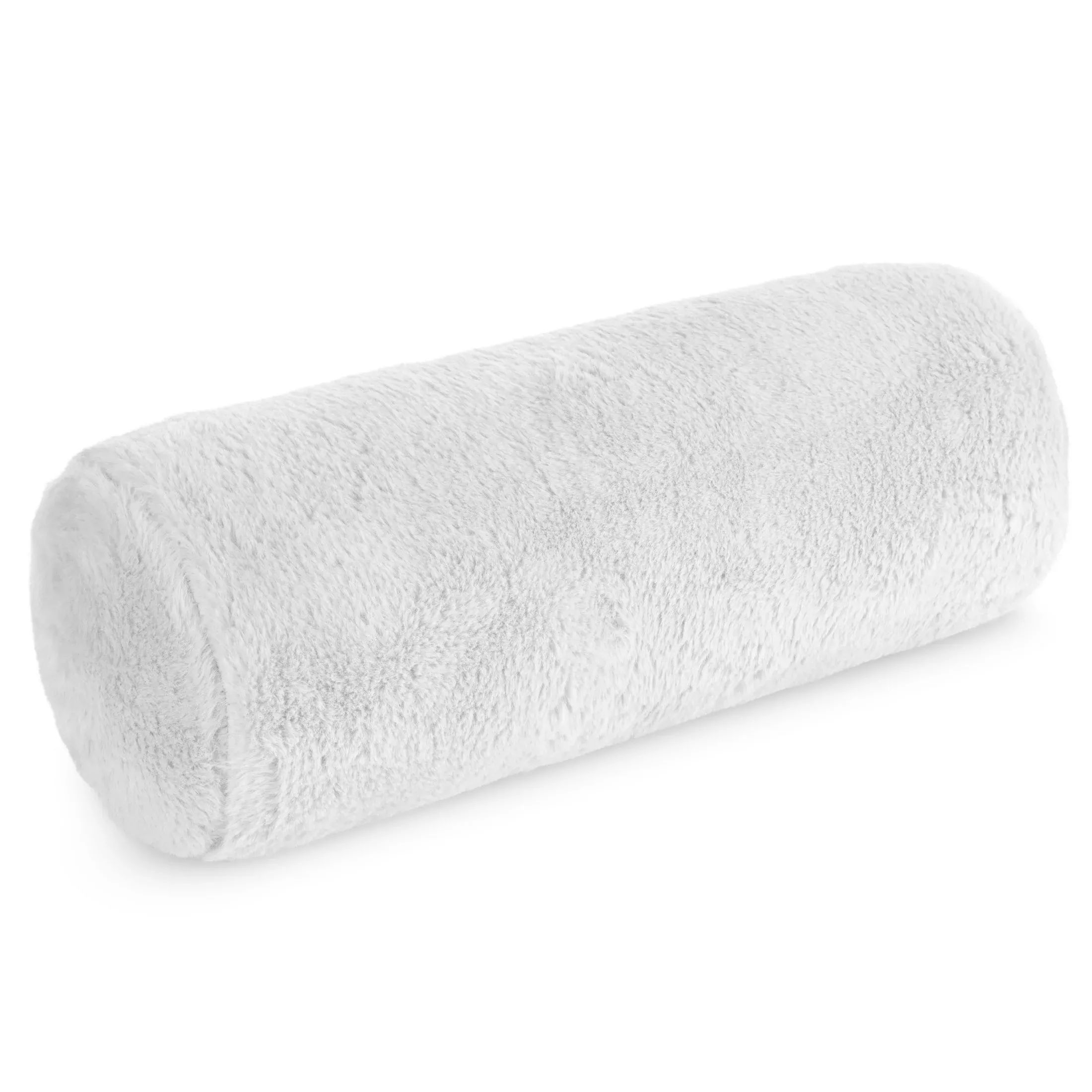 Poduszka wałek 15x45 cm biały z miękkiej futrzanej tkaninyNINA