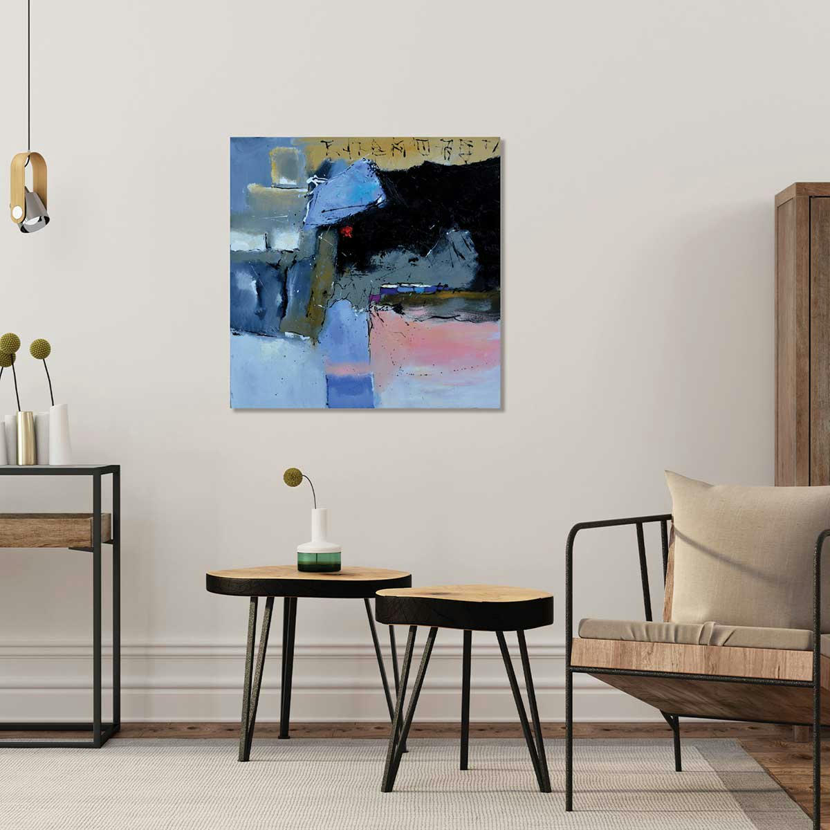 - Tableau bleu et rivage côtier imprimé sur toile 100x100cm