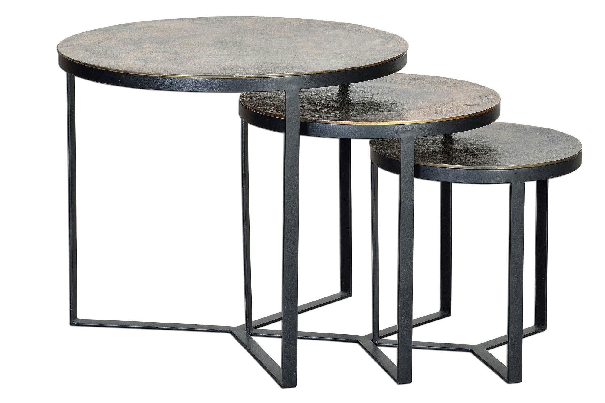 - Set de 3 tables plateau bronze et piètement métal