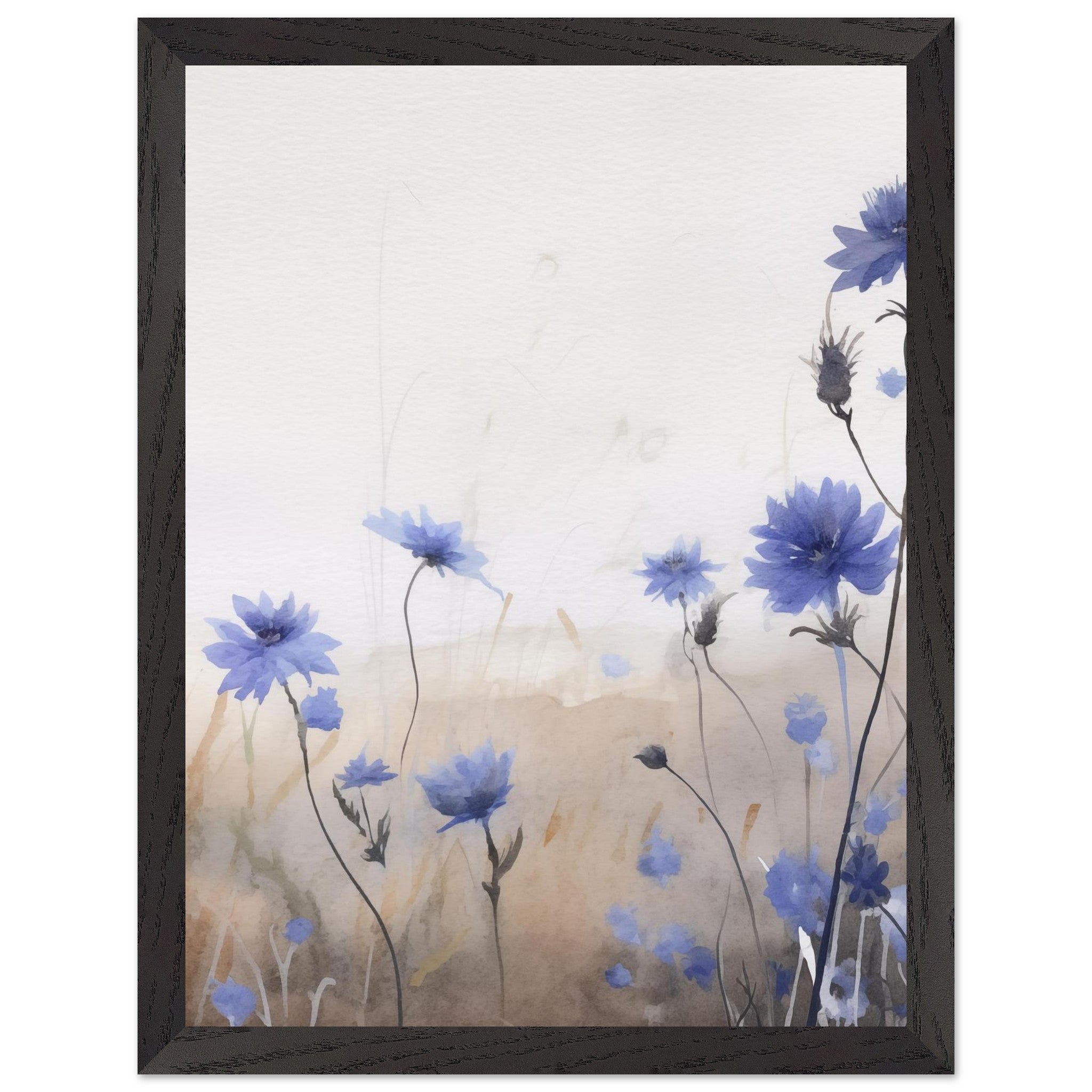 Artfulprints Poster met Lijst Flower aquarel 3  - 30x40 cm - Blauw