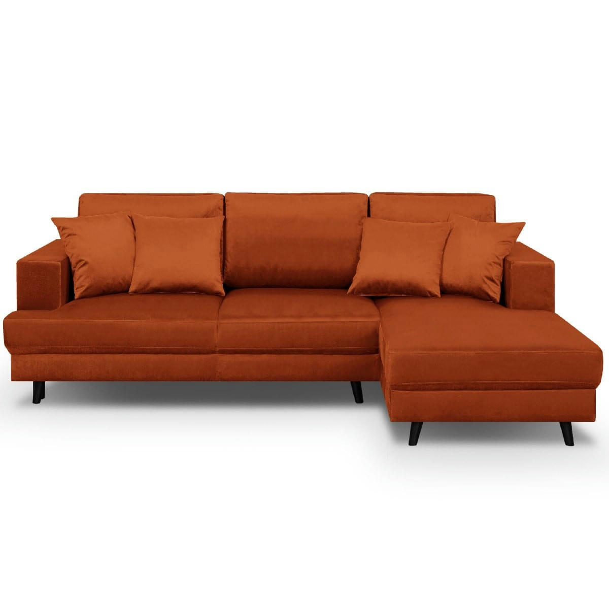 MARCEAU - Canapé d'angle droit convertible 4 places en velours rouille