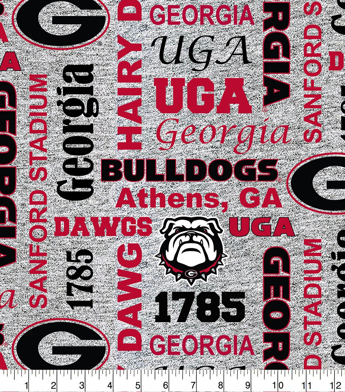 Georgia Bulldogs Fleece Fabric Heather Verbiage