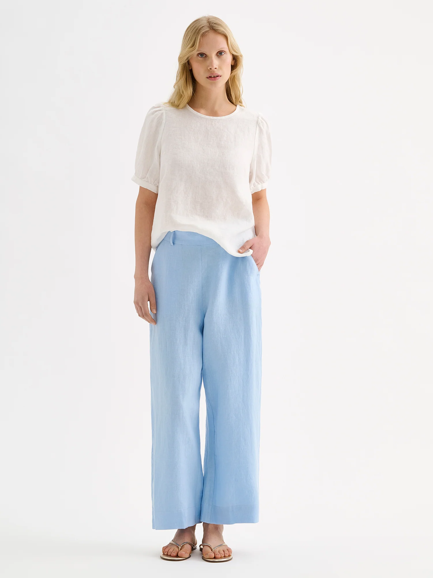 SAARI culottes-pellavahousut - vaaleansininen