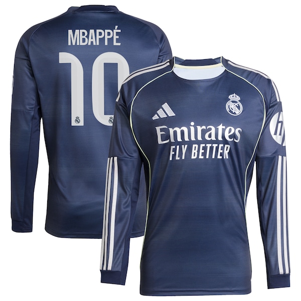 Kylian Mbappé Los Merengues adidas 2025/26 Away Replica Long Sleeve Player Jersey - Blue/White