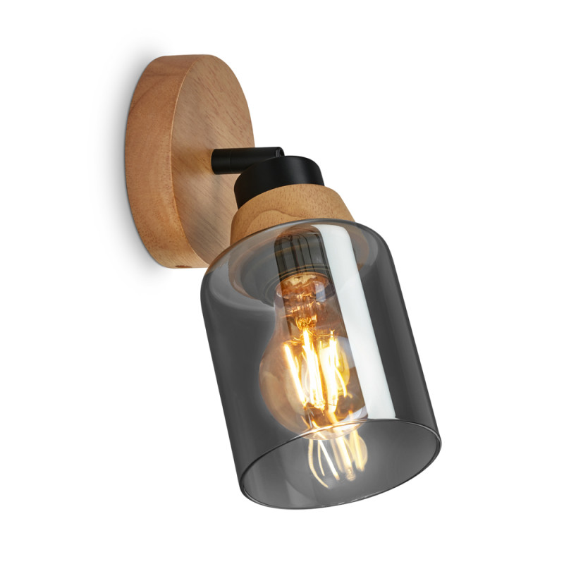 Spot rond en bois et verre fumé E27 10 W BRILONER