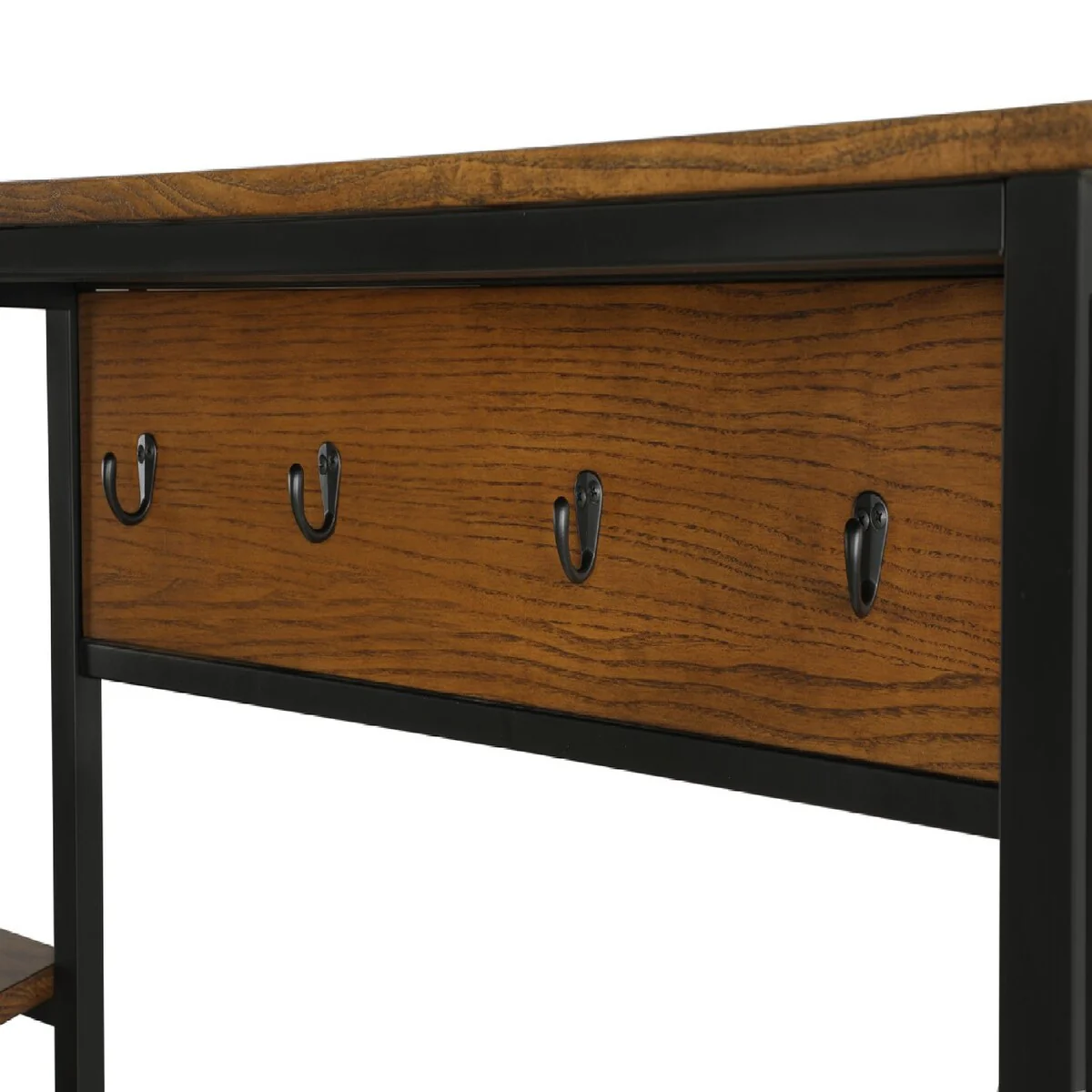 Hall Tree and 5 Tier Shelf and Wooden Seat, Brown and Black