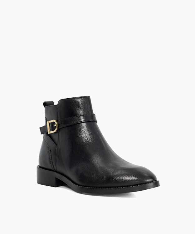 Pemma Black - Flat Leather Wide Fit Ankle Boots