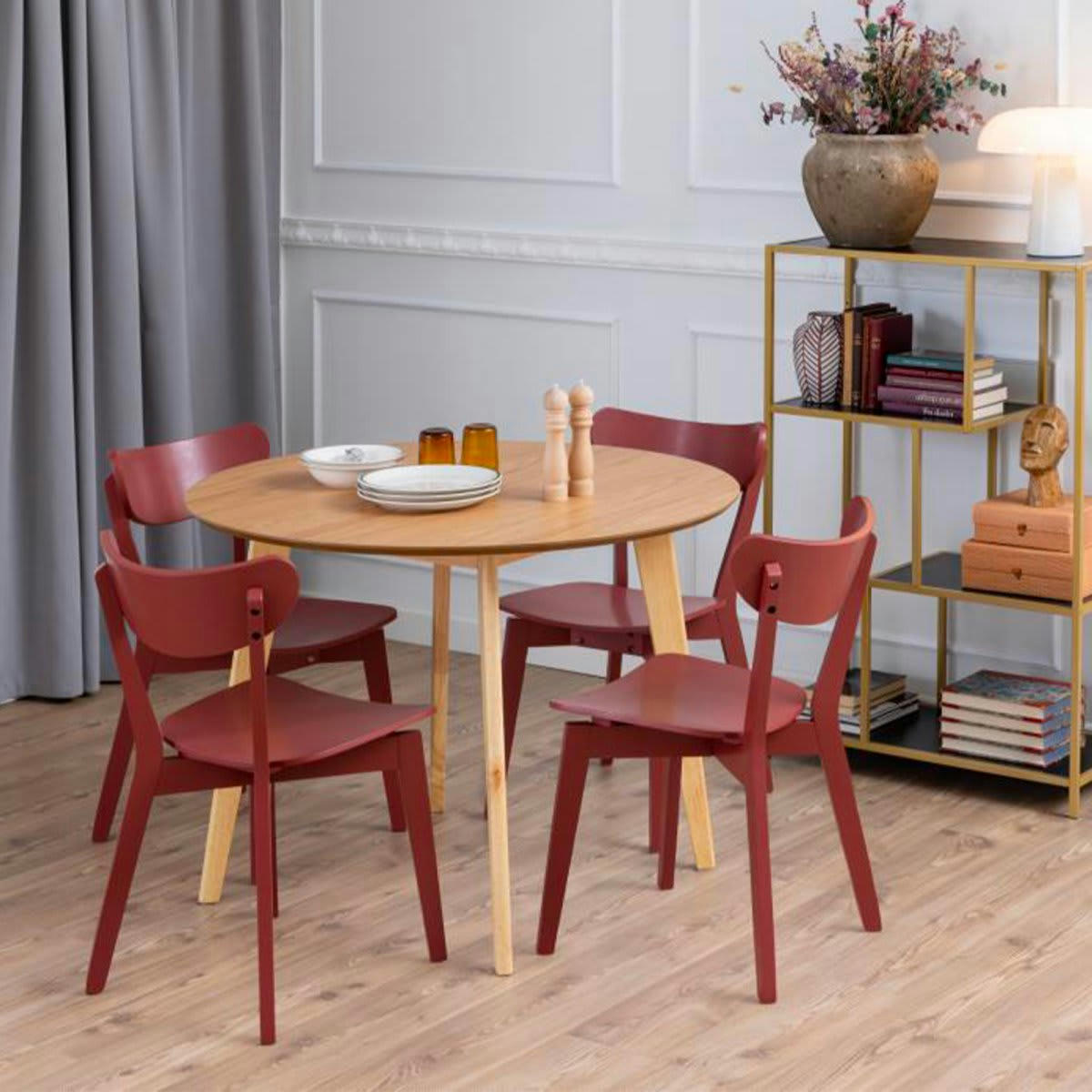 ROXIF - Lot de 2 chaises modernes en bois rouge