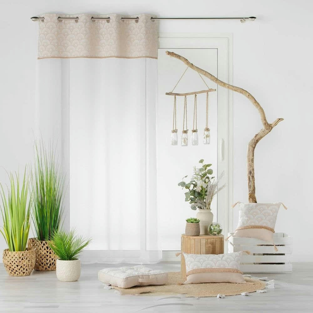 BAHINA - Voilage sable top jute blanc 140x240cm