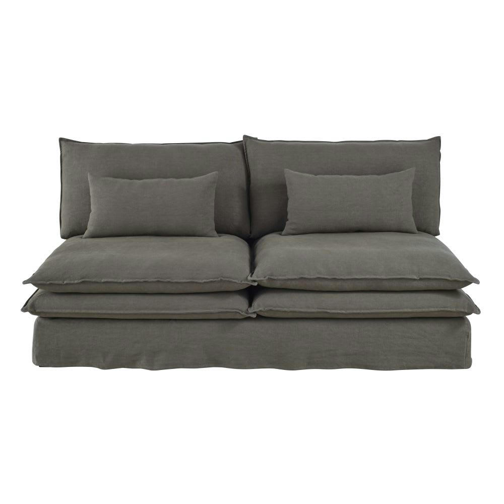 Pompei - Chauffeuse pour canapé modulable 2 places en lin épais gris