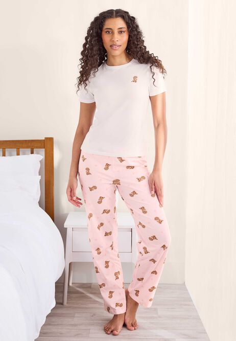 Womens Pink Dog Print Long Pyjama Set