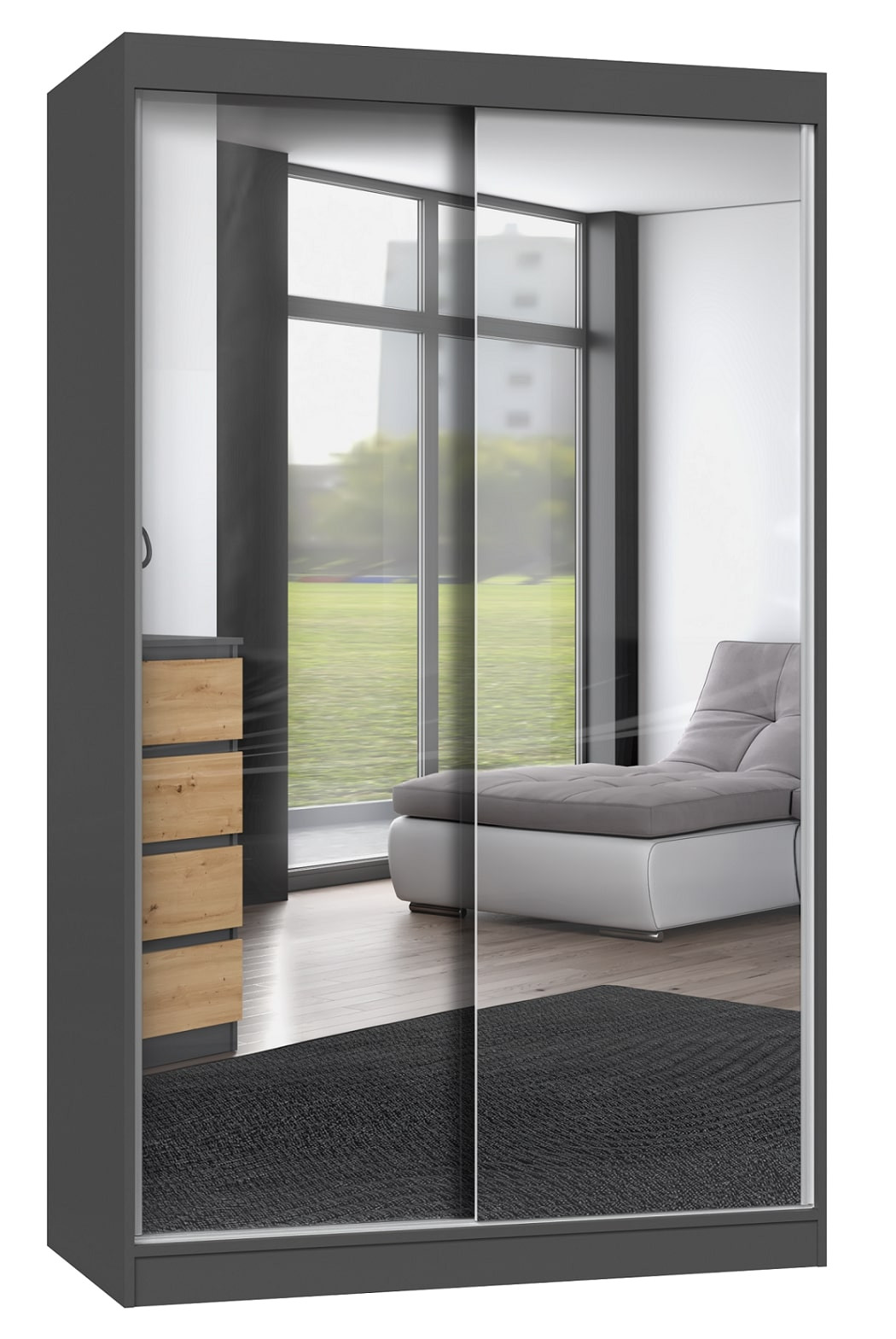 Szafa przesuwna Iga 120cm 2 lustra Antracyt/Dąb Artisan