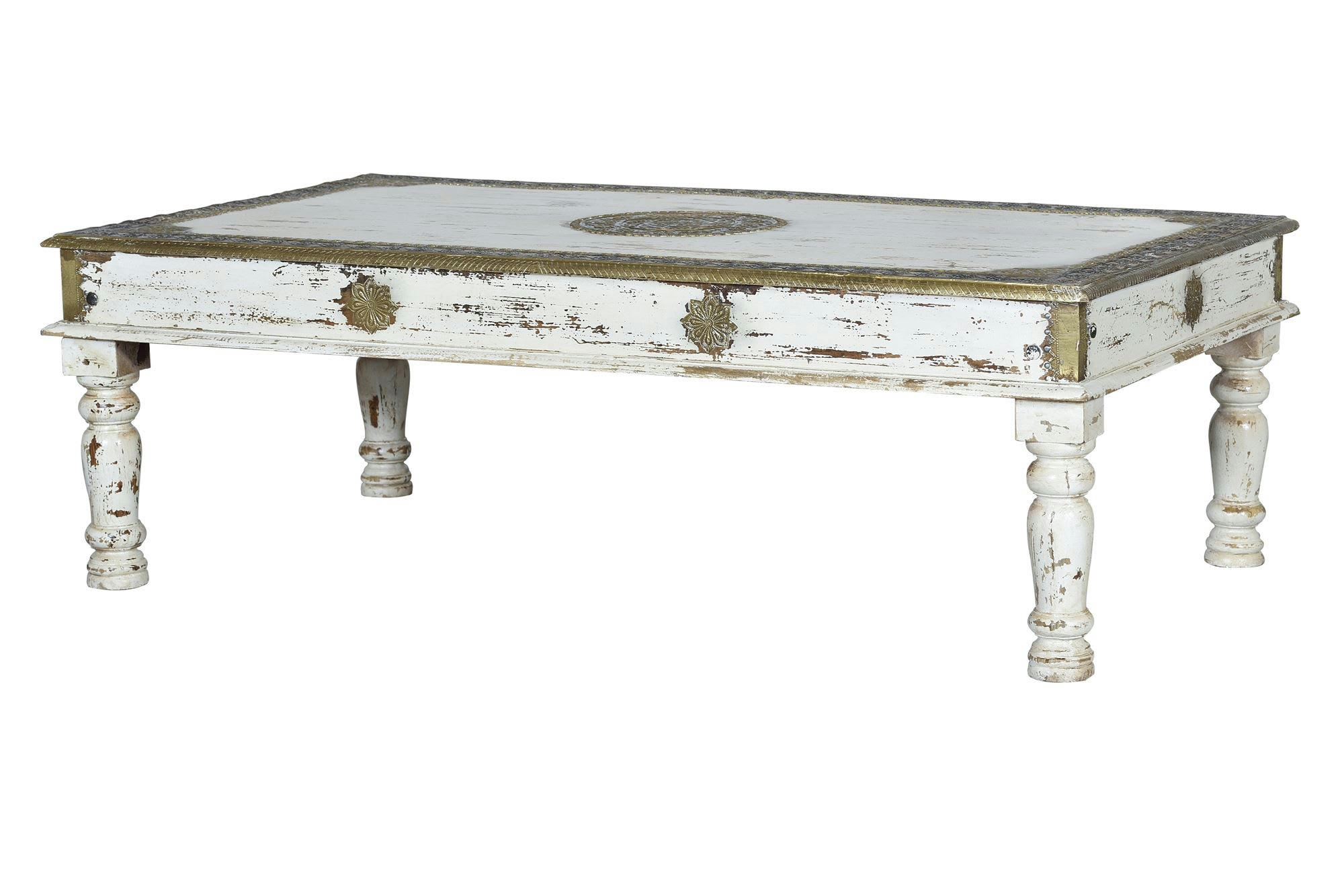 - Table basse en manguier blanc vieilli
