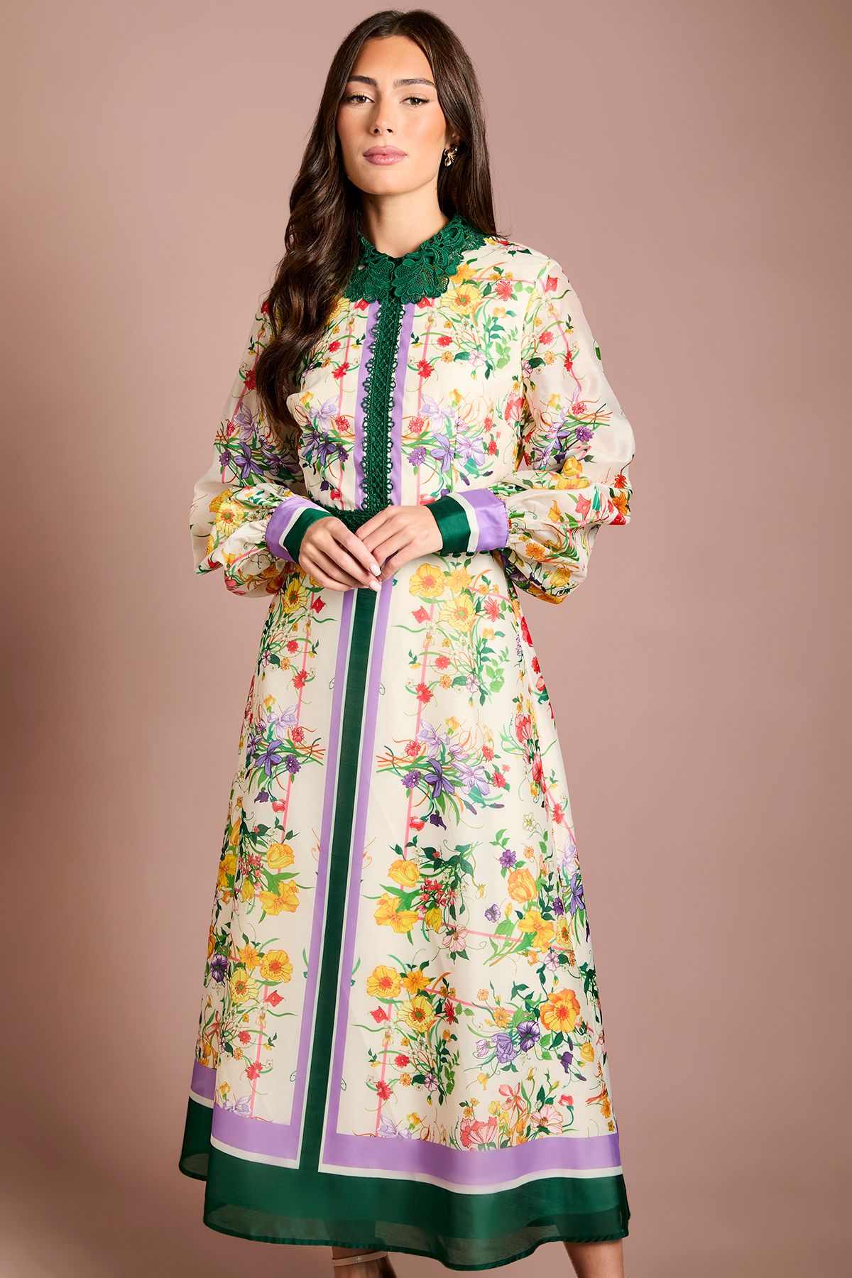 Coast Lace Collar Placement Print Organza Shirt Dress