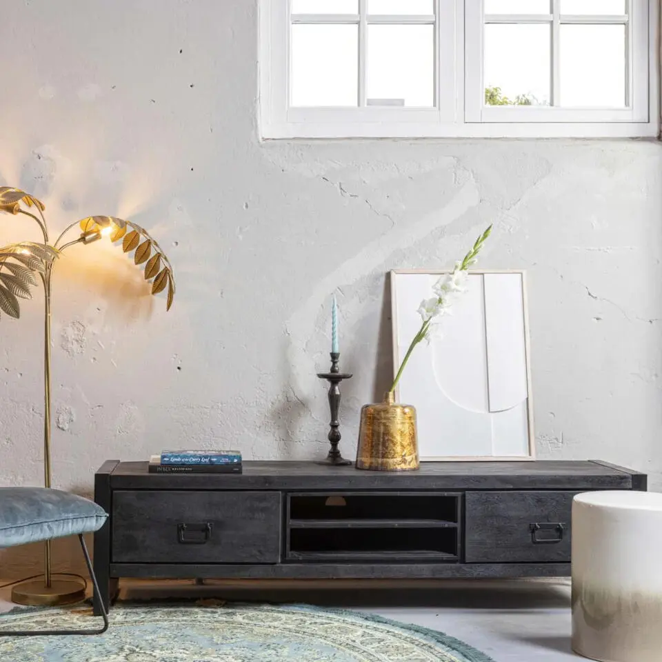 Mangohoutonline - TV Meubel Stockton Black 180cm Rechthoekig - Zwart - Mahom