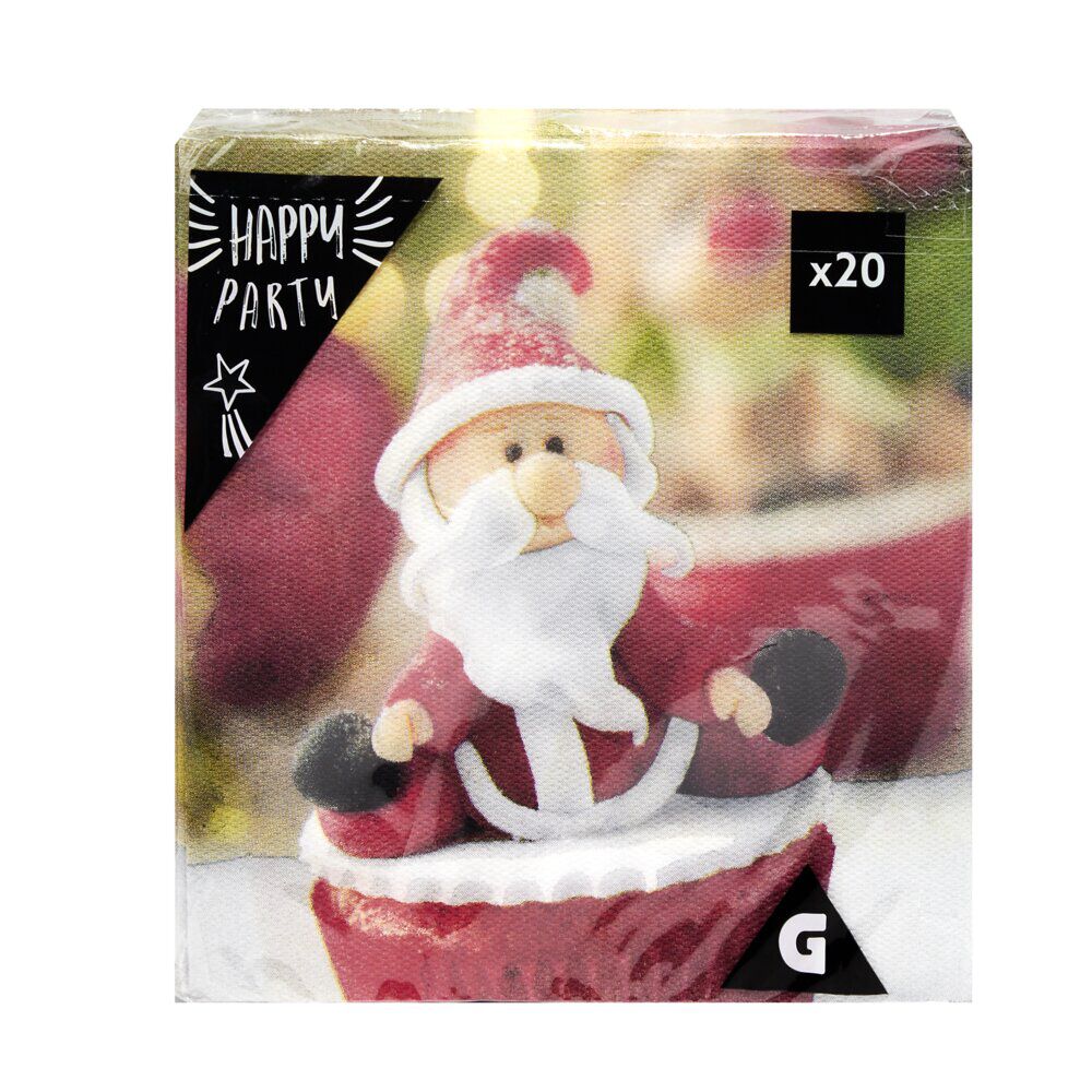 Lot de 20 serviettes papier No&euml;l 40x40cm - 4 modèles