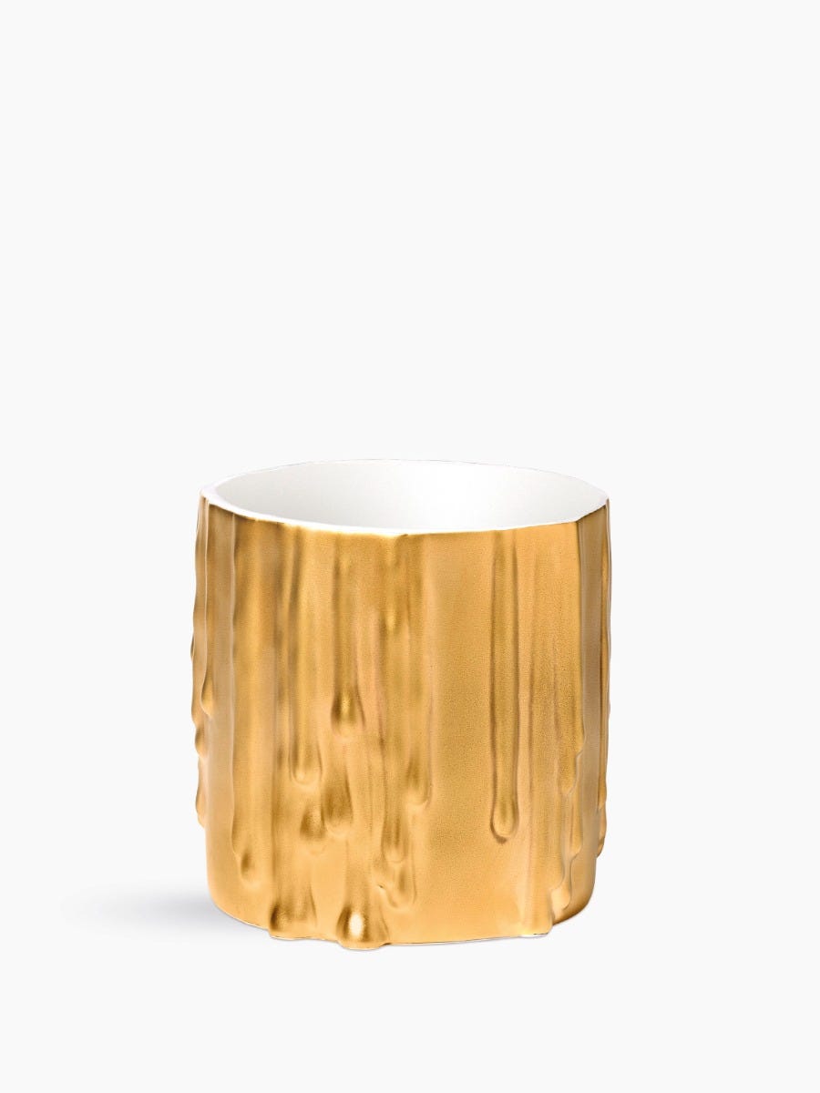 Gold melted wax candle holder